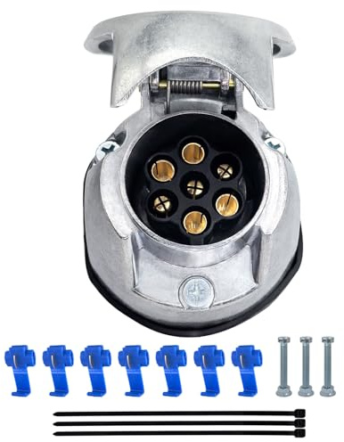 YOYOCOOL Enchufe de Remolque 7 Polos Metal de Aluminio Hembra, Toma 7 Pines Caravan con Junta Impermeable, 12v 24v Universal