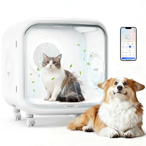 Petsuper Pet Dryer, caja de secador de pelo para perros eficiente y silenciosa de 360°, con control de temperatura inteligente, ideal para gatos y perros pequeños