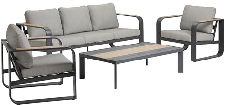 Dehner Gartenlounge Salo, inkl. Sitzpolster/Dekokissen/Beistelltisch, bis zu 5 Sitzplätze, Aluminium/Olefin, anthrazit/hellgrau/Natur