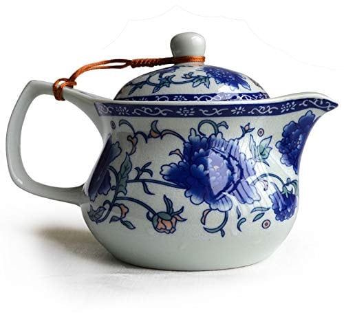 Yxhupot Théière 425 g en porcelaine de Chine en acier inoxydable Motif floral Bleu Blanc