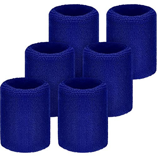 WILLBOND Schweißbänder für Sport, Tennis, Sport, Tennis, Handgelenke für Schweißbänder, Wettbewerbe, saugfähige Schweißbänder für Basketball, Tennis, Fußball, Laufen, Arbeiten, 6 Stück (blau)