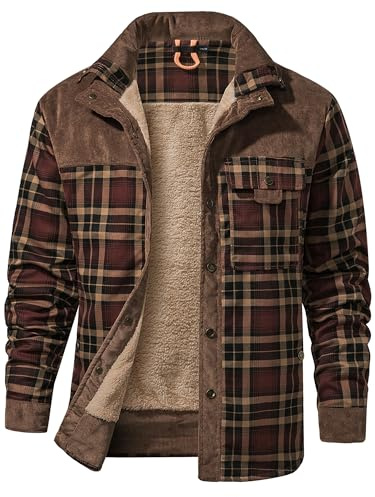 Mr.Stream Herren Outdoor Casual Vintage Langarm Plaid Flanell Button Down Hemd Jacke - Braun - Groß