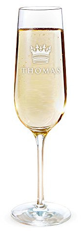 AMAVEL Sektglas mit Gravur, Große Krone, Personalisiert mit Namen, Individueller Sektkelch