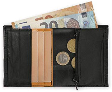 Vertikales Herrenportemonnaie ultradünn mit Münzfach. Handgefertigt in Italien aus recycelten Fahrradschläuchen. Kompakt, nachhaltig und stilvoll. Größe: 10,5 x 8,5 cm (Orangefarbener Kartenhalter)