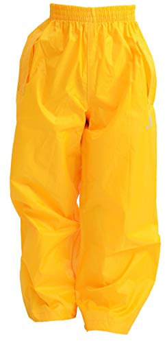 DRY KIDS Childrens Waterproof Over Trousers. Boys and Girls Rainwear for Outdoor Play, Gold, 2 Years