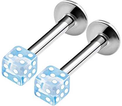 KJM FASHION 2 Stk Chirurgenstahl Labret Monroe 1,2 mm 16 g 8mm 5/16 3mm Würfel Kugel Monroe Spider Bite Lip Ohrringe Piercing Schmuck 1639