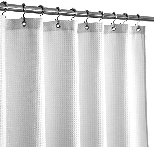 Tenda da doccia piccola in tessuto largo 106,7 cm, tessuto a nido d'ape, spa di lusso per hotel, peso 230 g/m², idrorepellente, lavabile in lavatrice, tenda decorativa da bagno con motivo piqué bianco