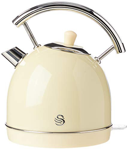 Swan Retro SK14630CN Hervidor de Agua 1,8L, Tetera Eléctrica, Resistencia Oculta Acero Inoxidable, Inalámbrico, sin Cable, Diseño Vintage, Apagado Automático, Crema, 3000W