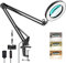 YOUKOYI Lampada Con Lente D'ingrandimento 5X Lampada da Scrivania con Pinza Lampada Estetista Lampada da Lavoro con Morsetto Regolazione Continua Modi di 3 Colori, Nero