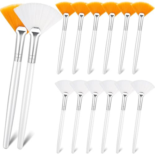 14 Pièces Brosses en Éventail Pinceau Applicateur Facial Pinceau Cosmétique à Ventilateur Souples Pinceau Applicateur d'Acide Outils d'Application de Maquillage pour Crème (Blanc, Brun)
