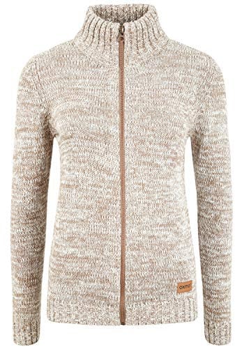 OXMO OXPhenix Damen Strickjacke Grobstrick Cardigan Strickcardigan mit Stehkragen Reißverschluss 100% Baumwolle Regular fit, Größe:S, Farbe:Dune (795409)