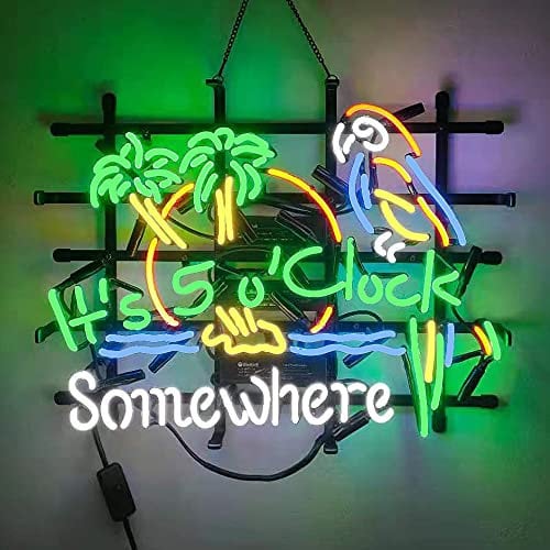 It's 5 O'clock Somewhere Beer Neon Light Sign Handmade Real Glass Neon Tube Beer Bar Pub Party Wall Window Display Home Bedroom Garage Decoration 19x15 inches