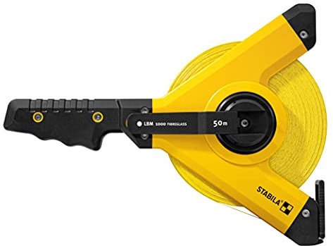 Stabila Rahmenbandmaß LBM 1000 FIBREGLASS, 50 m, Glasfaser-Messband mit metrischer Skala und Knickschutz, Universalhaken, bruchsicherer Rahmen, MID-Genauigkeit, LBM 1000, 50 m, Schwarz/Gelb