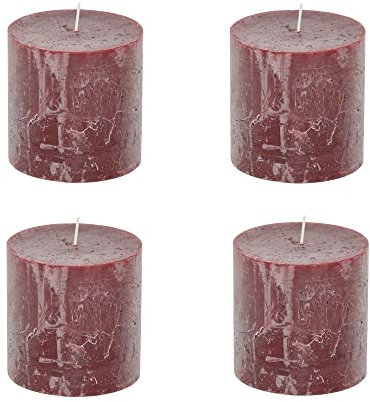 Stumpenkerzen Rustic 4er Set - Stumpenkerze, Blockkerze, Kerze, Adventskranz, Advent - Kein Ruß - Brenndauer: 75 Std. - viele Farben - 10x10 cm (Weinrot)