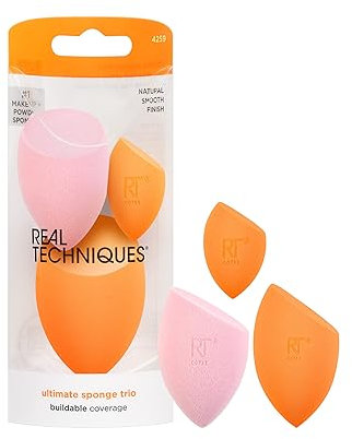 Real Techniques Lot de 3 éponges de maquillage ultimes, pour produits liquides, crèmes et poudres, poudre et fond de teint, mini éponge de maquillage, mousse sans latex, adaptée aux voyages