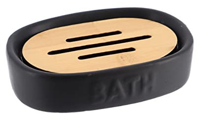 Tendance - Porte Savon Dolomite Bath - Noir/Bambou