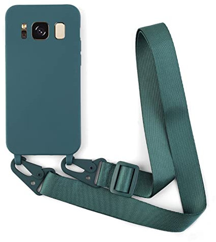 2NDSPRlNG Schutzhülle mit Halskette, kompatibel mit Samsung Galaxy S8 Plus, Umhängeband aus Seil, Anhänger aus weichem Silikon, Dunkelgrün