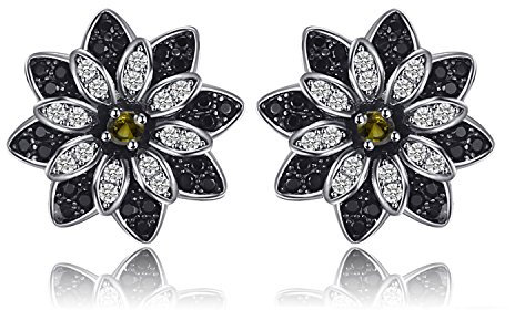 JewelryPalace Gänseblümchen Echt Natur Schwarz Spinell Rauchquarz Ohrstecker Silber 925 Damen, Ohrringe Blume Edelstein Mädchen, Ohrstecker Klein mit Stein Frauen