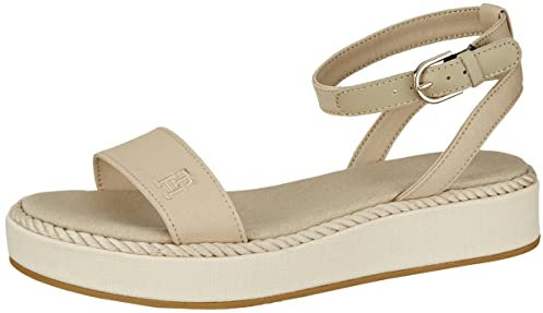 Tommy Hilfiger Damen Sandalen Rope Flatform Sommer, Beige (Sandalwood), 41 EU