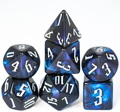 Cusdie 7-teiliges DND-Würfel-Set, D&D-Polyedrische Würfel für Dungeons and Dragons, TTRPG, Rollenspiele, RPGs (Schwarz mit Glitzer)