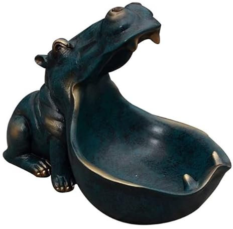 LEEYOX Big Mouth Hippo Storage Figurine Key Bowl Resin Hippo Candy Dish Home Decor 22x30x16.5 cm for living room, office