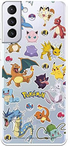 Offizielle Schutzhülle für Samsung Galaxy S21 Plus von LA CASA DE LAS CARCASAS, Pokémon Sticker und Poké Ball, Silikon, offizielles Lizenzprodukt von Pokémon