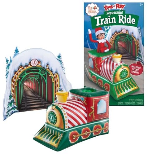 The Elf on The Shelf® Scout Elves at Play® Set: Peppermint Eisenbahn | Aufblasbarer Zug & Tunnel | Scout Elf Accessoires