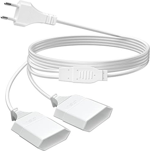 2M Stromkabel Verlängerung Netzkabel, 2-in-1 Verlängerungskabel Typ-C-Stecker Eurostecker auf Doppel Typ-C Euro Buchse, 0,75 mm² Max. 2,5A/250V für TV PC Computer Monitor Lampe Haushaltsgeräte, Weiß