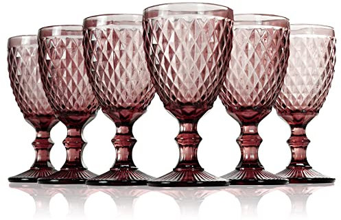 StarLuckINT Farbiger Glaskelch, 6er-Set, Weingläser mit geprägtem Design, 10 Unzen verdicktes Weinglas aus Glas, für Safttrinken, Hochzeitsfeier, Weinglas (Color : Purple, Size : Diamond)