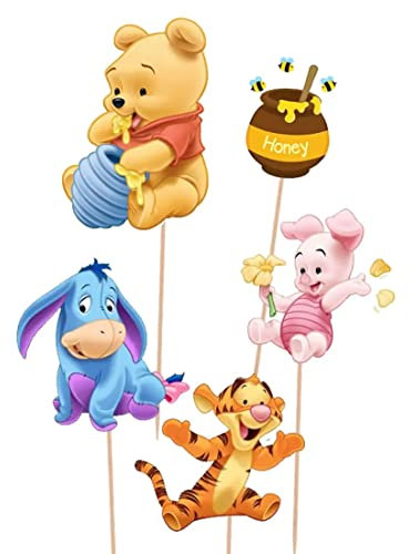 Cake Topper Picks con cartoncino sagomato 5pz personaggio a scelta per compleanno ed eventi di ogni genere elementi decorativi decorazioni per dolci (Winnie)