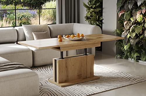 Endo-Moebel Couchtisch Solaris 110-170 cm Esstisch erweiterbar & höhenverstellbar Doppellift (Wotan Eiche)