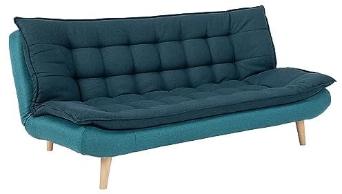 AC Design Furniture Henriette Bettcouch mit Schlaffunktion, Modernes 3-Sitzer Sofa mit Verstellbarer Rückenlehne, Gepolstertes Gästebett in Blau mit Holzbeinen, B: 194 x H: 91 x T: 112 cm