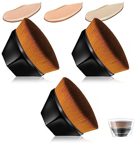 Lot de 3 pinceaux à fond de teint plat pour fond de teint Kabuki Flat Top Powder Face Pinceau Groove Design Blush avec boîte (Noir)