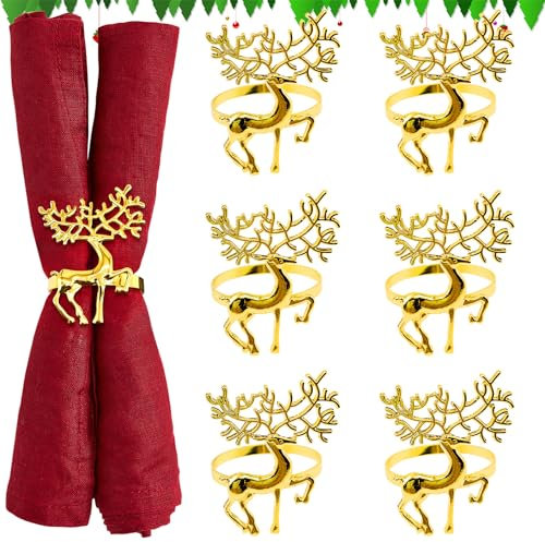 NOCHME Serviettenringe Weihnachten Rentier 6stk Elegant Metall Elch Serviettenhalter Weihnachts Tischdekoration Ornamente Serviettenring Für Abendessen Mittagessen Christmas Party (Gold)
