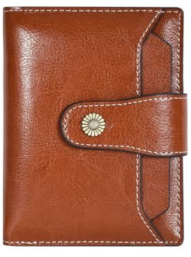 DEARBAG Portefeuille Femme Cuir, Petit Porte Monnaie Femme Cuir, Portefeuille de Blocage RFID Marron, 10 Emplacements pour Cartes, 2 Compartiments à Billets, 2 Fenêtres, 1 Poche Zippée