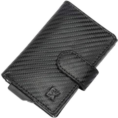 FOMAX Mini Geldbörse mit Münzfach Echtleder Carbon Herren klein für 8+ Karten mit RFID Schutz Slim Wallet Kartenetui Kreditkartenetui