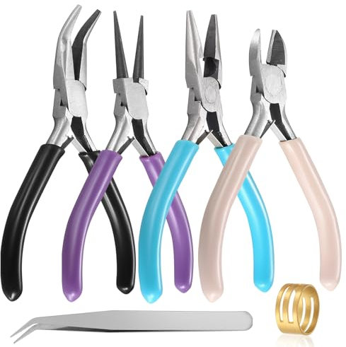 Jewelry Pliers Set Jewelry Making Tools Includes Needle Nose Pliers Round Nose Pliers Bent Nose Pliers Wire Cutter for Jewelry Making Repair Wire Wrapping Beading and Crafts (4 PCS)