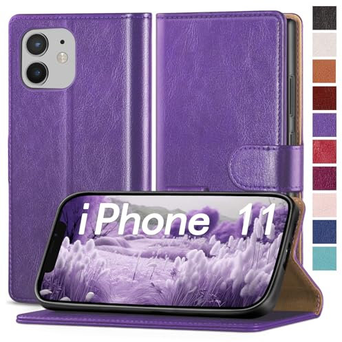 RingPi Cover per iPhone 11 6.1【Blocco RFID Slot Carte Portafoglio】【Supporto Cellulare Magnetica custodia】 uomo donna Pelle Sintetica Custodia telefono per Apple 11,Viola