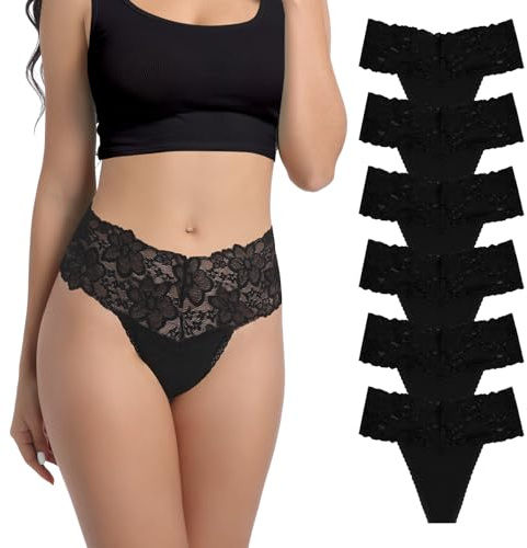 Yuamose Tangas mit hoher Taille, Baumwolle, Spitze, Unterwäsche für Damen, Postpartum & C-Abschnitt, Erholung, Übergröße, 6 Stück