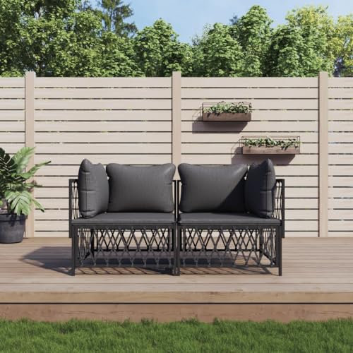 QJBSAVVA 2-TLG Garten-Lounge-Set, Gartenstühle Schlafsessel mit Bettfunktion Sofa mit Schlaffunktion Stehtisch Geeignet für Café Innenhof Parks Garten mit Kissen Anthrazit Stahl