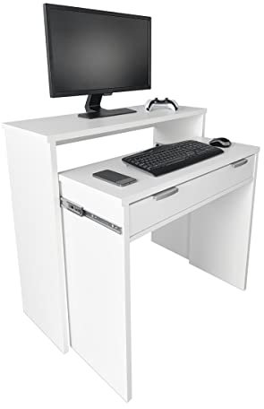 amuéblate online - Mesa de Escritorio Totalmente Extensible Modelo Alaska, Mesas para Ordenador, Color Blanco, Práctica y Funcional, Medidas: 90 cm (Ancho) x 33/64 cm (Fondo) x 73/86,5 cm (Alto)