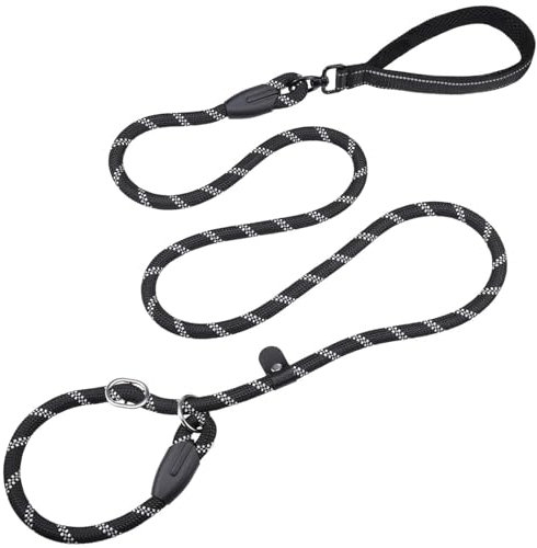 Zocipro Retrieverleine – 1,8 m starkes Seil, Anti-Ziehen, Anti-Ersticken, Nylonseil-Leine, reflektierende Lauf-Trainingsleine für mittelgroße und große Hunde (schwarz)