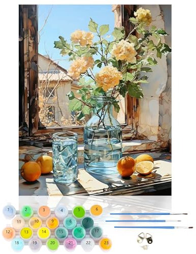 CEOVR Pintar por Numeros Personalizado Flores,Pintura por Números para Principiantes,Claveles Paint by Numbers Adult para con Pinceles,DIY Paisaje Manualidades Adultos Kits 40x50 cm,Sin marco