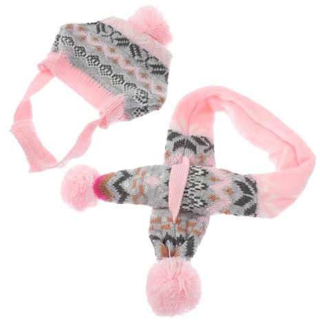 Sosoport 3 Sätze Haustier Weihnachtsmütze Lustiges Hundekostüm Hunde-weihnachtsmann-kostüm Haustier Warme Mütze Lustige Haustierkappe Strickzubehör Retro-Hut Hundekleidung Rosa Winter Acryl