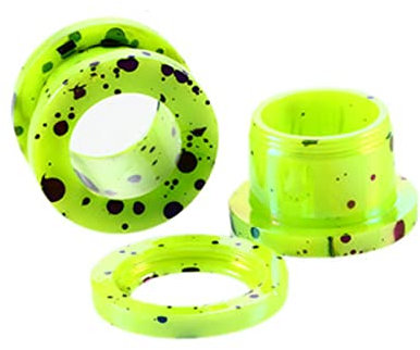 Bcughia Acryl Flesh Tunnel 10mm Piercing Ohr Tunnel Grün Reifen mit Punkt Muster Tunnel Ohrring Set, 2 Stück