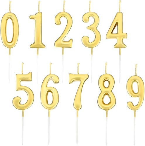SHSHbuy Bougies d'Anniversaire Numéro - 10Pcs Chiffres 0-9, Décoration de Gâteau Toppers pour Anniversaires,Fêtes,Mariages (Or)