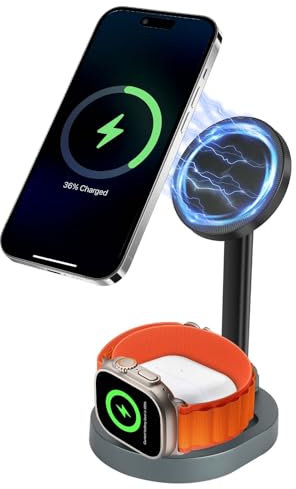 OSDUE 3 in 1 Induktive Ladestation, Kabelloses Ladegerät für Apple Watch und iPhone, Wireless Charger für iPhone 15/14/13/12/Pro Max, für Apple Watch 9/8/7/6/SE/5/4/3/2, AirPods Pro/2/3 (Ohne Adapter)