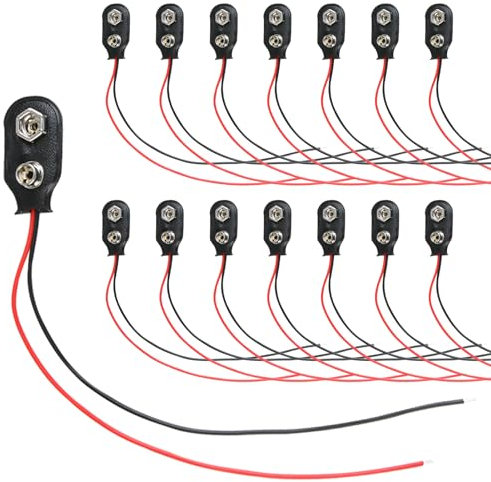 15 Pezzi Connettore Cavo 9V, Connettore 9V, Clip di Connettore con Cavo 15cm, Fibbie per Portabatteria in Pelle Sintetica, Ideali per Progetti DIY e Apparecchiature Elettroniche (Nero)