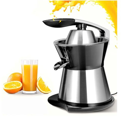 MIIKHI 160W Electric Citrus Juicer with Quiet Motor Orange Squeezer Stainless Steel Lemon Lime Grapefruit Cold Press Organically Squeezed Anti-Drip Spout BPA-Free