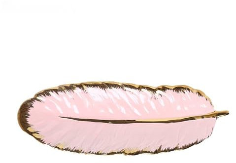 Piatti Da Insalata in Ceramica Piatti Da Cena A Forma Di Piuma Piatti Da Pasta Da Dessert Vassoi Da Portata Per Antipasti Sushi, Frutta (Rosa,14 pollici)